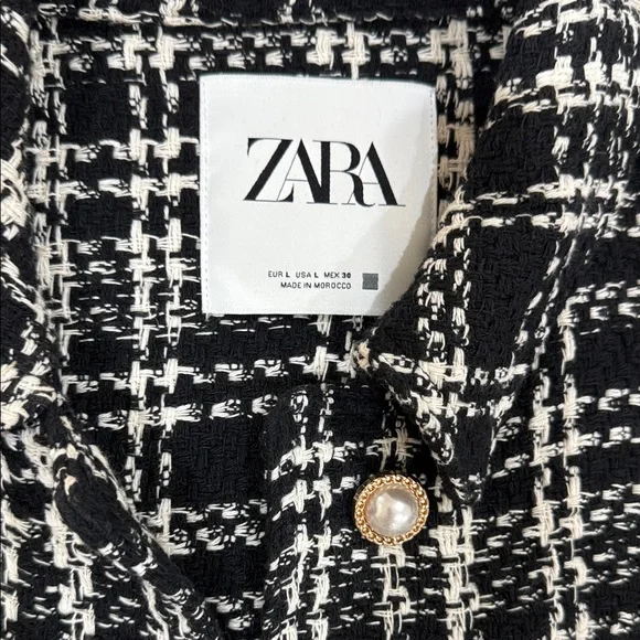 ZARA Black & White Tweed Pearl-Button Jacket - Picture 2 of 6